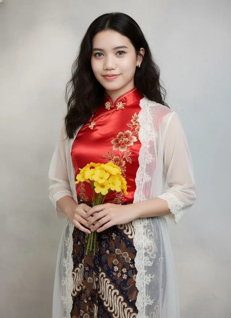 Model Wanita Indonesia dengan Pakaian Tradisional di Tahun Baru Imlek